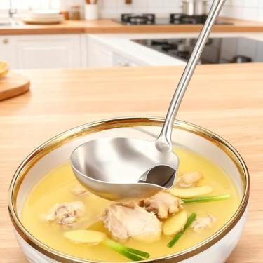 Imagem de Concha de sopa com separador de óleo, concha de sopa separadora de gordura de aço inoxidável - Colher de escumadeira para molho, caldo e ensopado, cozinha e restaurante/extragrande