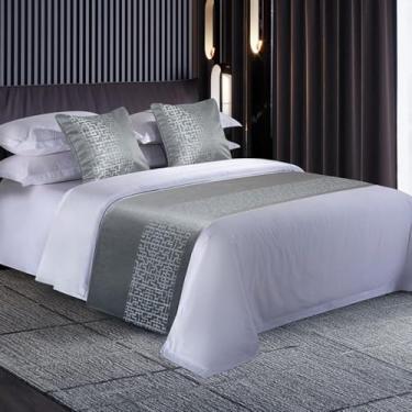 Imagem de Cachecol para cama de hotel, simples, elegante, cores contrastantes, roupa de cama, decorativa, sem desbotamento, colcha, protetora, macia, para cama de solteiro, queen size, cinza.||50 x 180 cm para
