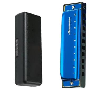 Imagem de Gaita profissional 10 furos C Harmonica Blues Phosphor Bronze Case Diatonic (azul)