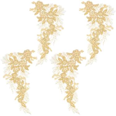Imagem de GORGECRAFT 4 peças de apliques de renda bordados de lantejoulas com motivos florais dourados costurados em remendos glitter apliques bordados de contas para vestido de casamento, roupas de vestido de