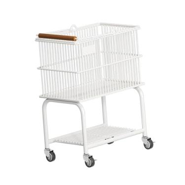 Imagem de YWJLQH Carrinho rolante com roda, carrinho de armazenamento, prateleiras de armazenamento, estantes móveis, carrinho de armazenamento de mesa lateral do sofá, Branco 2 Camada