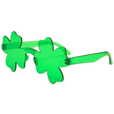 Imagem de Aeergured Óculos de sol de trevo irlandês do Dia de São Patrício, verde, trevo de quatro folhas, fantasia de duende, acessório de São Patrício, Verde