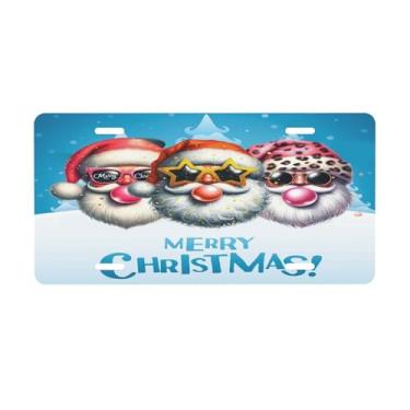 Imagem de Placa de licença azul de Natal Papai Noel para placas dianteiras do carro alumínio metal adequado para placa de porta de caminhão, bar, café, acessórios automotivos para homens e mulheres 15 x 30 cm