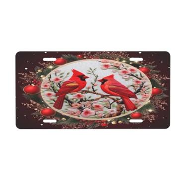 Imagem de Placa de licença vermelha cardeal de Natal para placas dianteiras do carro alumínio metal adequado para placa de porta de caminhão, bar, café, acessórios automotivos para homens e mulheres 15 x 30 cm