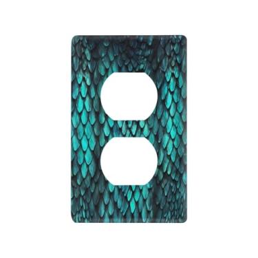 Imagem de Blueangle Placa de parede Python Skin Pattern Duplex Outlets, tamanho padrão, placas de cobertura de tomada elétrica de 1 gangue para decoração de quarto de escritório em casa, 4,53 x 2,76 polegadas