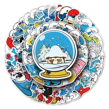 Imagem de Adesivos Blue Smurfs Anime Cartoon 52 peças de PVC impermeável