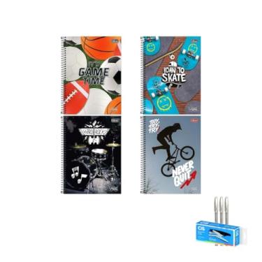 Imagem de Kit Caderno Universitário Vibe Masc 10 Matérias 160 Folhas Tilibra + Caneta Trigel Branca 0.8mm + Grampeador Alicate S-150 Cis