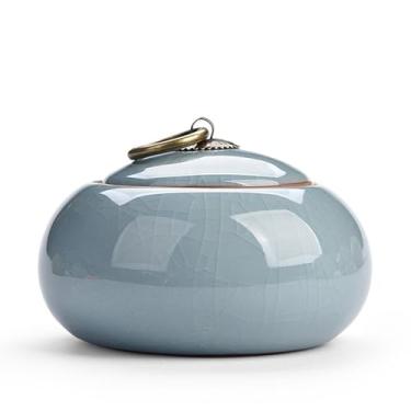 Imagem de YXCQHZM Urna para animais de estimação de cerâmica para cães e gatos, cinzas de animais pequenos, urna memorial, Haustierurnen, 10,2 cm x 8,9 cm (azul, 10 cm)