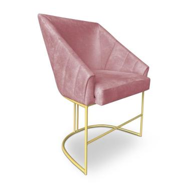 Imagem de Poltrona Decorativa Alana Veludo Base De Ferro Dourado - Pallazio Cor Rosê