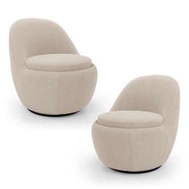 Imagem de Kit 02 Poltronas Orgânicas Living Memphis Base Giratória Bouclê Bege - Desk Design