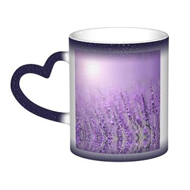 Imagem de Caneca de café divertida de lavanda roxa romântica, copo de cerâmica que muda de cor sensível ao calor 12 Oz, para café/chá/leite/cacau, para adolescente/aniversário/festival/presentes