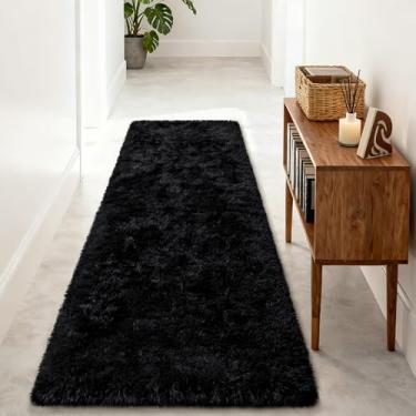 Imagem de Merelax Tapetes macios e macios para quarto, sala de estar, tapetes de corredor de corredor 2x6, tapete peludo felpudo para área de cabeceira tapete de chão com detalhes internos, tapete felpudo para dormitório, berçário, decoração de quarto infantil, preto