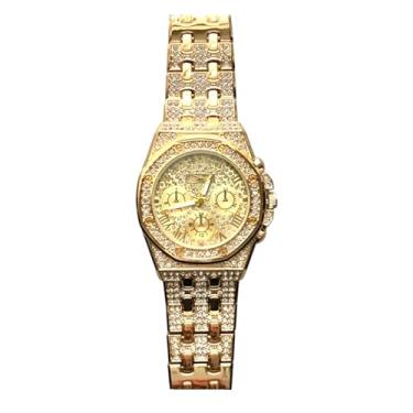 Imagem de ED HARDY Relógio feminino de liga metálica de quartzo brilhante dourado 15121G-42-A27