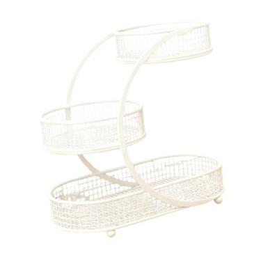 Imagem de KiBcsLic Fruteira de 3 Andares, Bandeja Decorativa de Ferro para Armazenamento, Cesta de Frutas E Legumes para, Branco