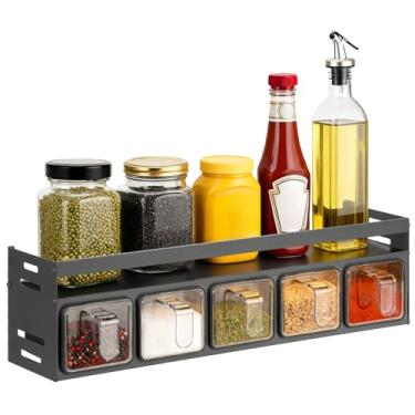 Imagem de Porta-temperos de cozinha, organizador de cozinha e rack de armazenamento com 5 colheres, organização de especiarias para armários sem perfuração, parede/bancada, decoração de casa, multifuncional de
