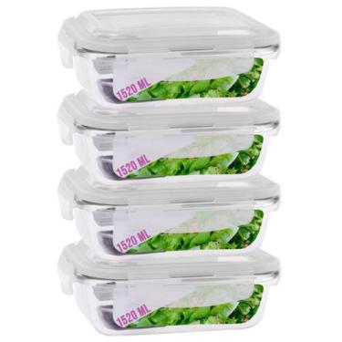Imagem de Kit 4 Potes Tampa Hermetica Retangular Vidro 1520ml Grande - QUALITY H