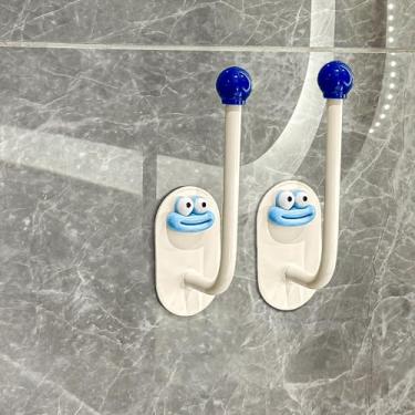 Imagem de Organizador de ganchos de parede adesivos de 2 peças para laços de cabelo, grampos de cabelo, esponjas de banho - sem furadeira para armazenamento de chuveiro, azul