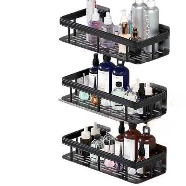 Imagem de Suporte Para Champô Sem Furos - Prateleira Adesiva, Suporte Para Casa De Banho(KIT 3 -Retangular -preto)