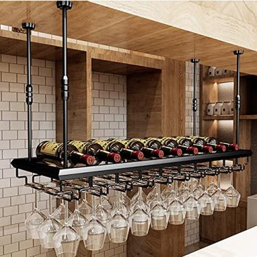 Imagem de APUM Suporte suspenso para copos de vinho - suporte de copo de vinho de ferro forjado rack de vinho 30-60 cm altura ajustável rack de garrafa de vinho para restaurante e bar