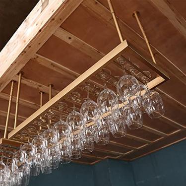 Imagem de APUM Rack de vinho de metal vintage, suporte para copos de teto, altura ajustável, suporte de garrafa de vinho, para bar, cozinha, restaurante (100 cm)