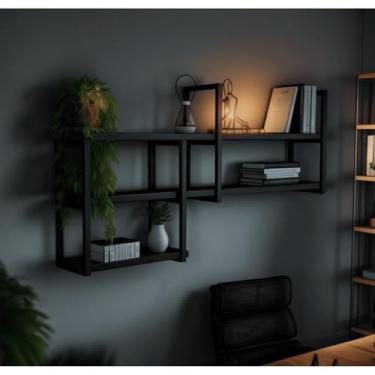 Imagem de Prateleira Suspensa Industrial | Estante de Parede 3 Prateleiras em MDF 15mm com Suportes de Aço, 3 Tamanhos (70 e 120cm)(Preto)