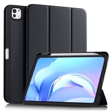 Imagem de Akkerds Capa para iPad Pro de 11 polegadas (M5/M4) 2025/2024 6ª/5ª geração com suporte para lápis, capa protetora para iPad Pro de 11 polegadas com suporte de três dobras/parte traseira de TPU macio