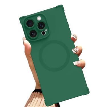 Imagem de AIGOMARA Capa magnética para iPhone 16 Pro de 6,3 polegadas [compatível com MagSafe] Capa protetora fina de TPU macio verde sólido com cantos reforçados à prova de choque para mulheres e homens
