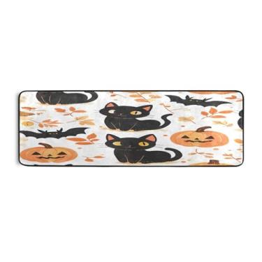 Imagem de Qilmy Tapete de Halloween preto gato e abóbora 183 x 61 cm, antiderrapante, antifadiga, confortável, tapetes longos, para quarto, sala de estar, banheiro, corredores, Entrywa793