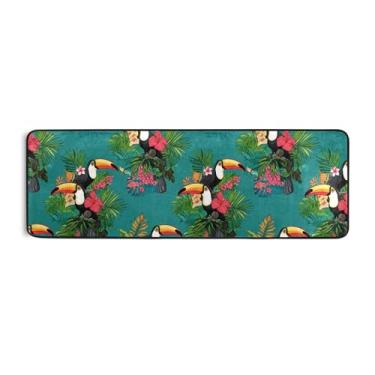 Imagem de Burbuja Toucans Tapete de hibisco 61 x 183 cm, tapete lavável antiderrapante com suporte de borracha, tapete para sala de estar, corredor, decoração de casa