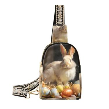 Imagem de CEBUGI Bolsa tiracolo feminina pequena com ovos de coelhinho da Páscoa, pochete de couro, para caminhadas, viagens ao ar livre