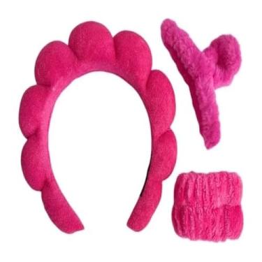 Imagem de Kit De Acessórios Para Skincare Arco Antideslizante + Prendedor Felpudo + Xuxinha -Tecido Felpudo Que Não Puxa Não Marca E Não Quebra Os Fios (Pink)