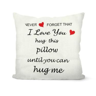 Imagem de YangQian Capa de almofada Never Forget That I Love You, 45,7 x 45,7 cm para namorada, namorado, presente de relacionamento de longa distância, presente para ele e seu casal, fronha branca