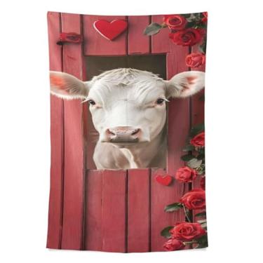 Imagem de STAYTOP Tapeçaria de parede de vaca branca para dia dos namorados, tapeçarias para decoração de casa, dormitório, sala de estar, quarto, tapete de parede (60 × 40 pol)