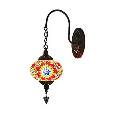 Imagem de Arandela de parede turca em mosaico, 18 cm, estilo lanterna boêmia, luminária de parede marroquina artesanal em vidro para cabeceira, ideal para sala de estar, quarto, corredor, varanda, caf