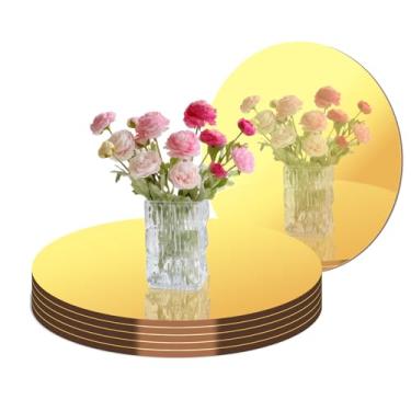 Imagem de PASOCON 5 peças de espelho redondo dourado para centros de mesa, círculo, espelho, azulejos, velas, placas, espelhos para casamento, aniversário, aniversário, dia dos namorados, mesa, centros de mesa