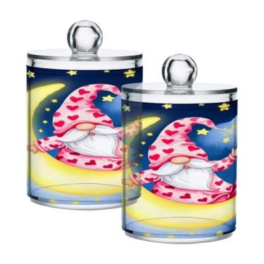 Imagem de STAYTOP 2 frascos de boticário Qtip para banheiro com etiquetas – Recipiente de armazenamento Qtip de plástico transparente para bola de algodão, cotonete, grão de café e gnomos de Natal