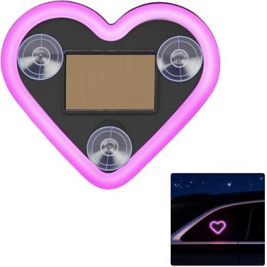 Imagem de JOYTUTUS Luz ambiente LED para carro, energia solar, coração, luz neon para carro, interior para ambientes externos/interiores de carro/quarto, rosa