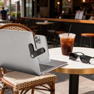 Imagem de Suporte de extensão de tela de telefone portátil – Suporte ajustável para laptop, suporte magnético para telefone, compacto e versátil para chamadas de vídeo e multitarefas (preto)