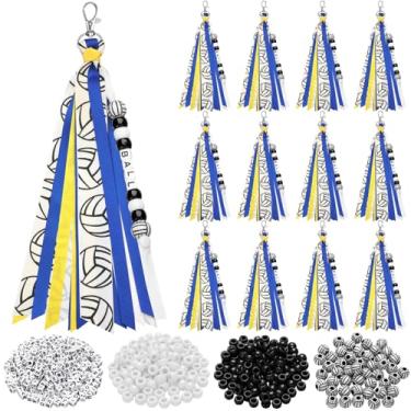 Imagem de Tondiamo Kit de fabricação de chaveiros esportivos com 562 peças, faça você mesmo, berloque personalizado, miçangas, letras, fita, mochila, lembrancinha de festa, presente do time, Preto, branco