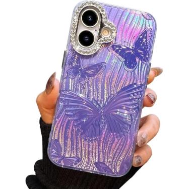 Imagem de I-MGAE-IN-AR Capa compacta para iPhone 17 com design de borboleta, moldura de proteção de lente de câmera de diamante 3D, capa protetora de TPU macia e macia à prova de choque para mulheres e meninas