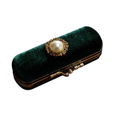 Imagem de Alipis Espelho de maquiagem de viagem espelho de maquiagem vintage capa de batom com caixa de batom retrô protetor labial protetor labial bolsa organizadora de brilho labial estojo de armazenamento