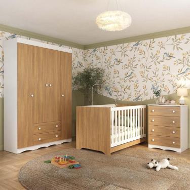 Imagem de Quarto De Bebê Completo Com Berço Americano 3 Em 1 Realeza Multimóveis MP4587 Branco-madeirado