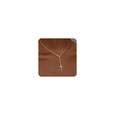 Imagem de Poxtex Colar de infinito dourado para mulheres 14K delicado cruz pingente colares sem manchas colar dourado gargantilha simples joias minimalista fé cruz presentes, Banhado a ouro, Sem Pedra Preciosa