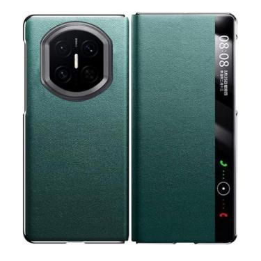 Imagem de FWYANZH Capa de couro genuíno para Huawei Mate X7, janela de visão clara, proteção fólio, capa de luxo para negócios, à prova de choque, verde, Mate X7