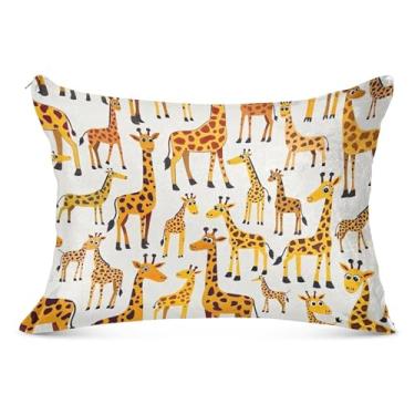 Imagem de Brincadeira Girafas Branca Flanela Fronha Decorativa Padrão Queen King Size Fronha Deslizante para Cama de Casa Sofá, Tamanho Padrão, 51 cm x 66 cm
