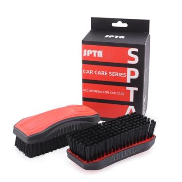 Imagem de SPTA Escova de limpeza de carpetes, 2 peças universais de couro e estofamento, cerdas de nylon duráveis para detalhes de carros, ideal para limpar assentos, tapetes e superfícies internas, ferramenta
