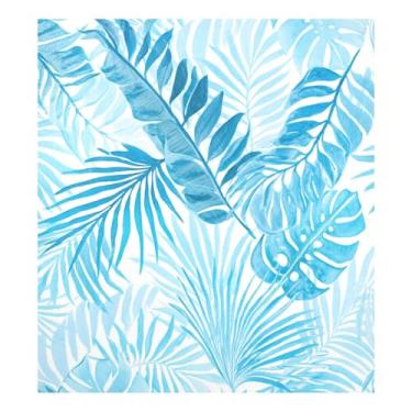 Imagem de Capa de máquina de lavar louça magnética azul folhas tropicais para decoração de eletrodomésticos de cozinha 58 cm L x 66 cm A