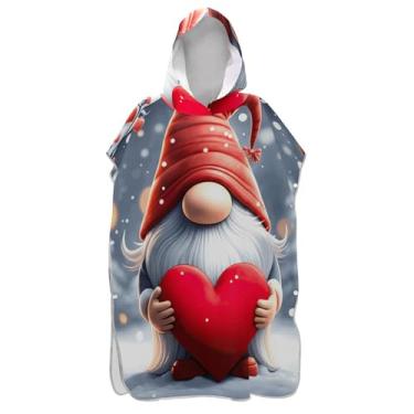 Imagem de TSENQUE Lindo gnomo vermelho neve inverno surf poncho trocador adultos praia moletom com capuz toalha floral leve unissex adulto poncho com capuz