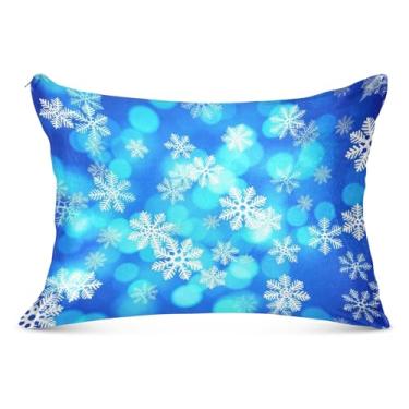 Imagem de Capa de almofada decorativa azul flocos de neve de Natal com zíper para travesseiro padrão Queen King Capas de travesseiro fofas para cabelo e pele, tamanho king, 50,8 cm x 101,6 cm