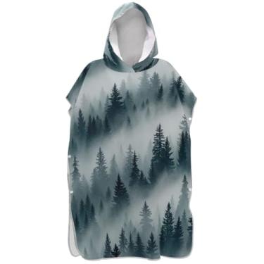 Imagem de Joisal Poncho de surf absorvente para adultos trocador de roupa de praia com capuz toalha de banho verde escuro pinheiros ponchos de praia para homens